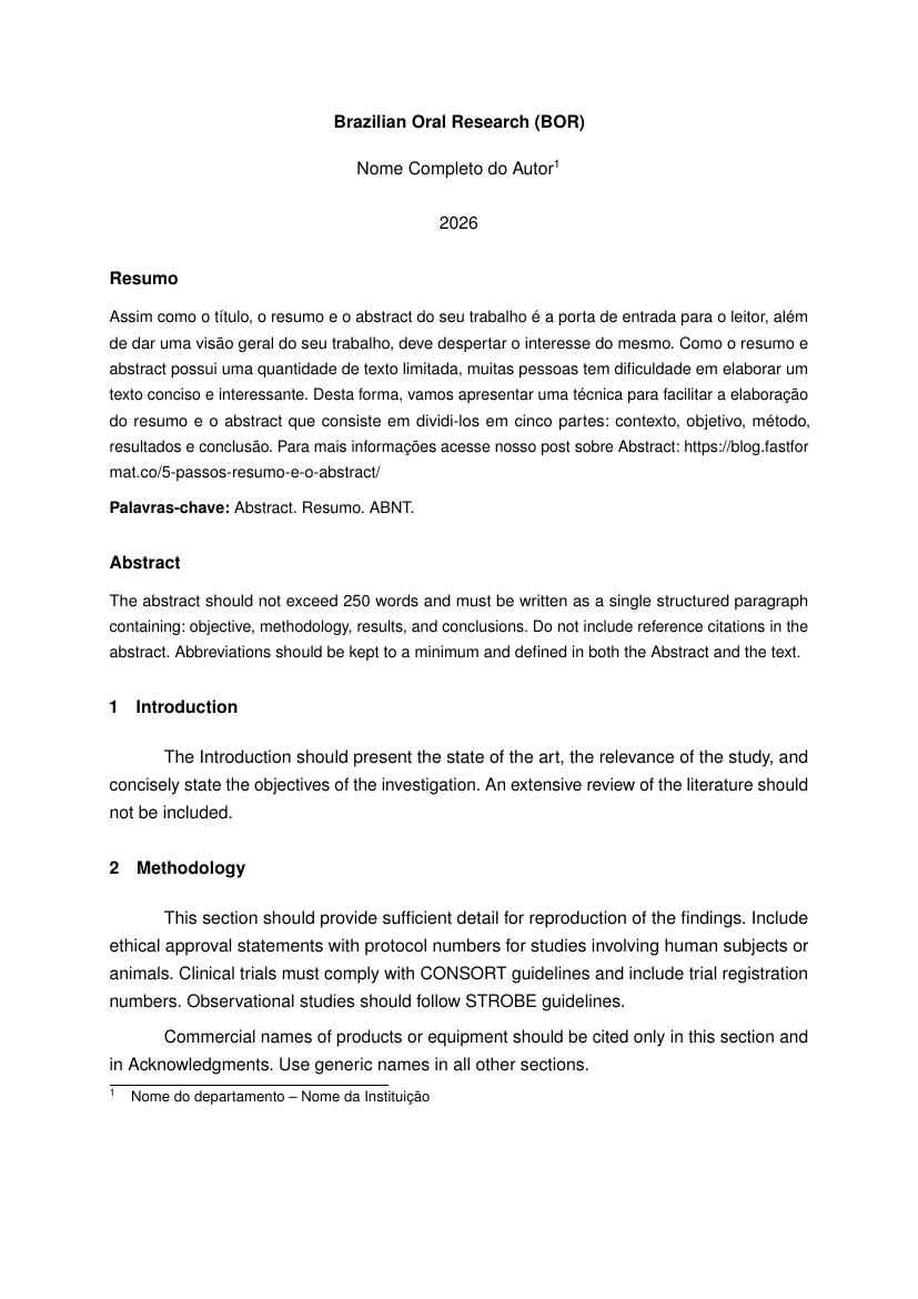 Brazilian Oral Research (BOR) - modelo ABNT