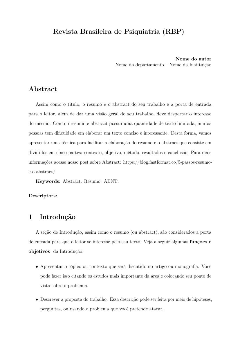 Revista Brasileira de Psiquiatria (RBP) - modelo ABNT