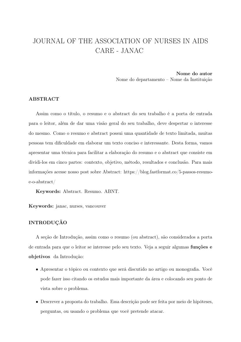 Journal of the Association of Nurses in AIDS Care - JANAC - modelo ABNT
