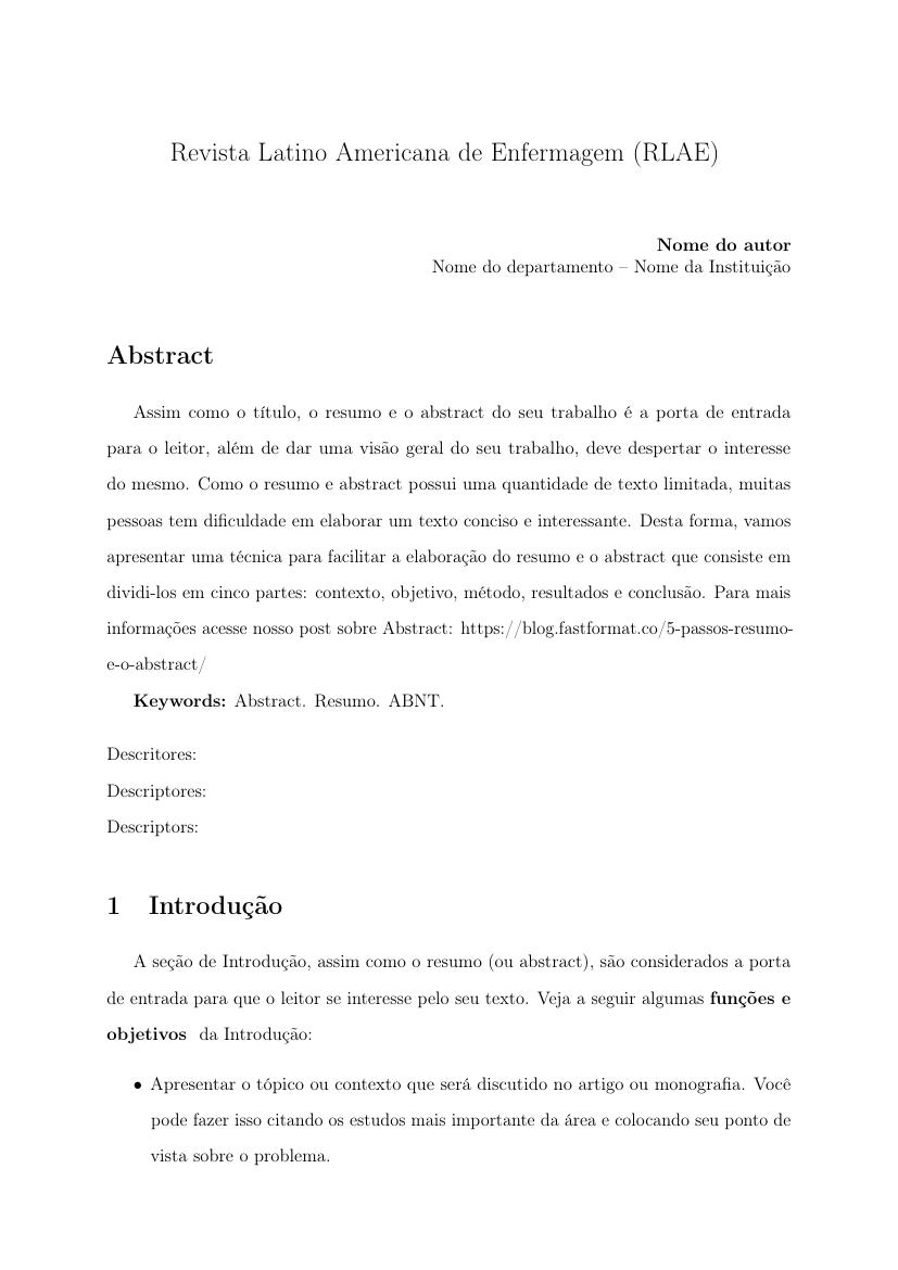 Revista Latino Americana de Enfermagem (RLAE) - modelo ABNT