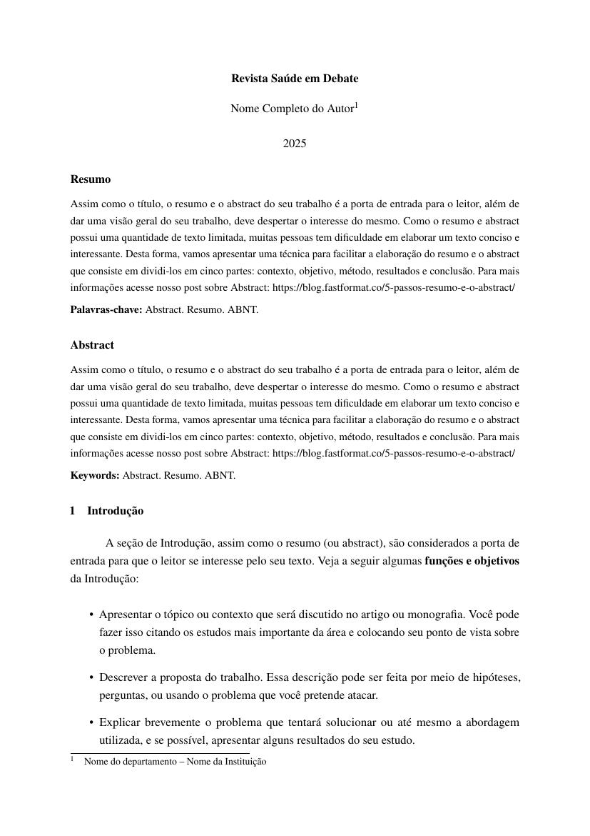 Revista Saúde em Debate - modelo ABNT