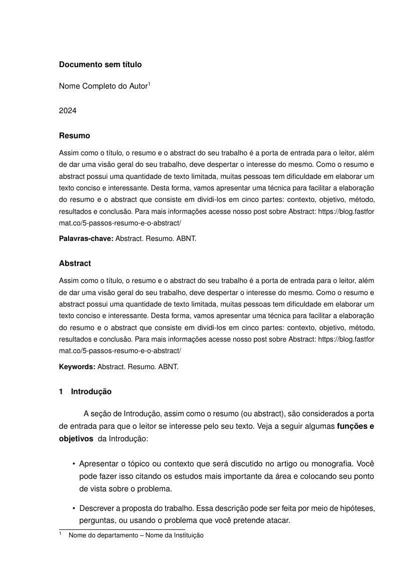 Artigo ou Resumo Científico nas normas da ABNT, identificação à esquerda - modelo ABNT