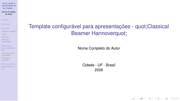 Template configurável para apresentações - "Classical Beamer Hannover" - modelo ABNT