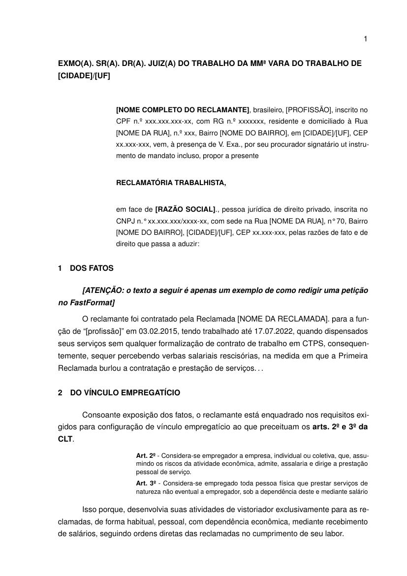 Modelo para petição inicial geral nas normas da ABNT, sem sumário - modelo ABNT