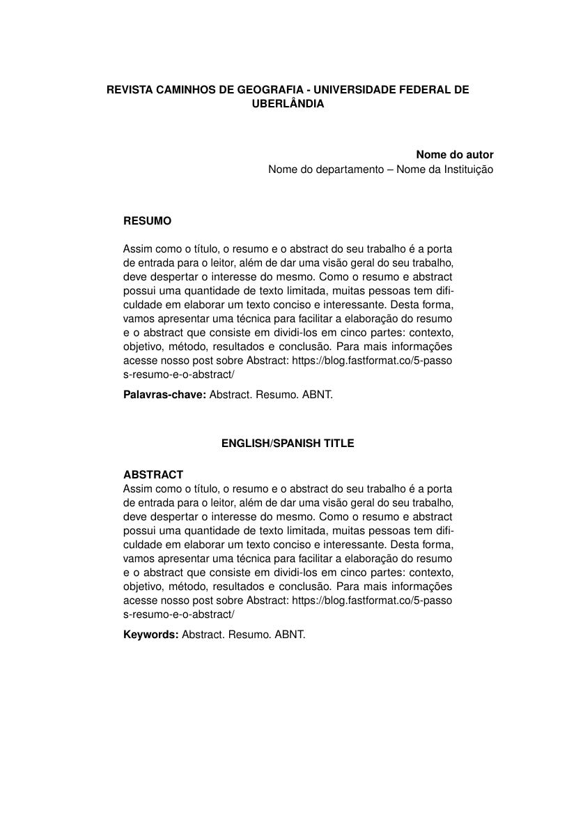 Revista Caminhos de Geografia - Universidade Federal de Uberlândia - modelo ABNT