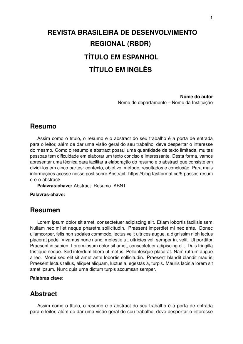 Revista Brasileira de Desenvolvimento Regional (RBDR) - modelo ABNT