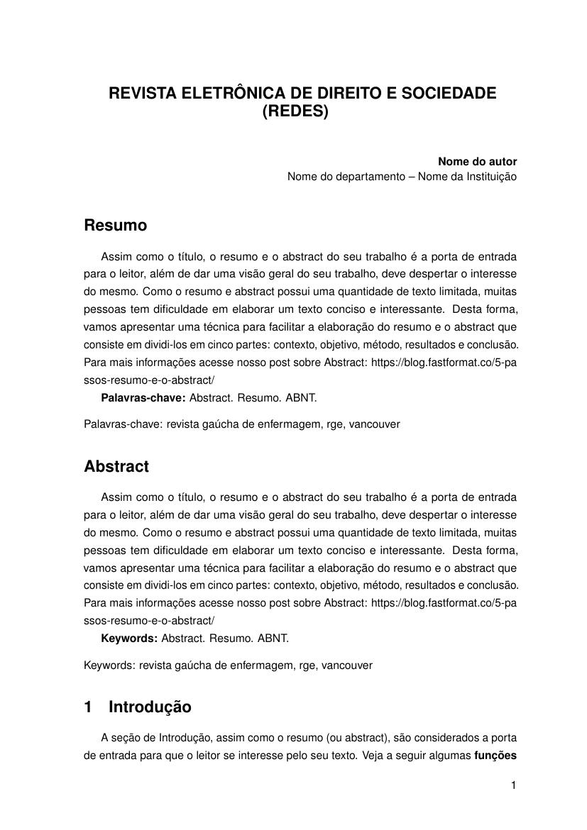 Revista Eletrônica de Direito e Sociedade (REDES) - modelo ABNT