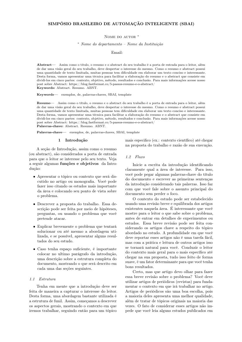 Simpósio Brasileiro de Automação Inteligente (SBAI) - modelo ABNT