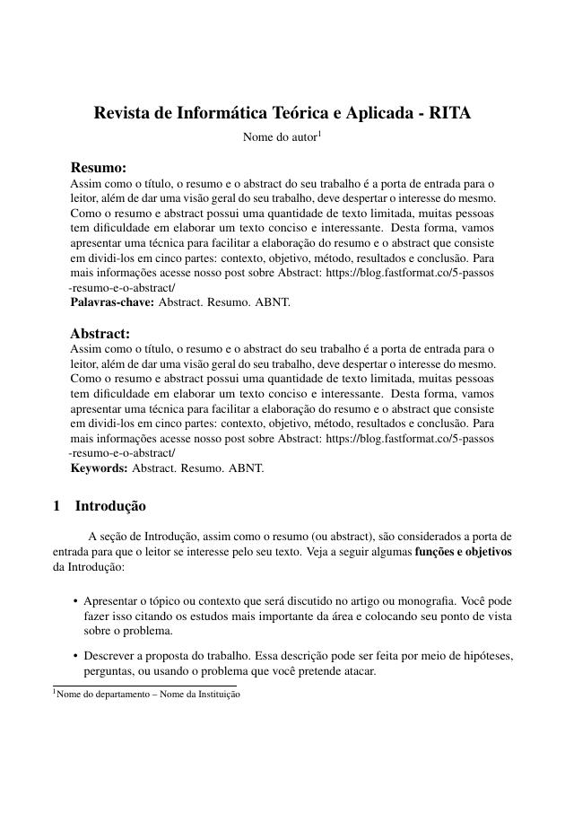 Revista de Informática Teórica e Aplicada - RITA - modelo ABNT