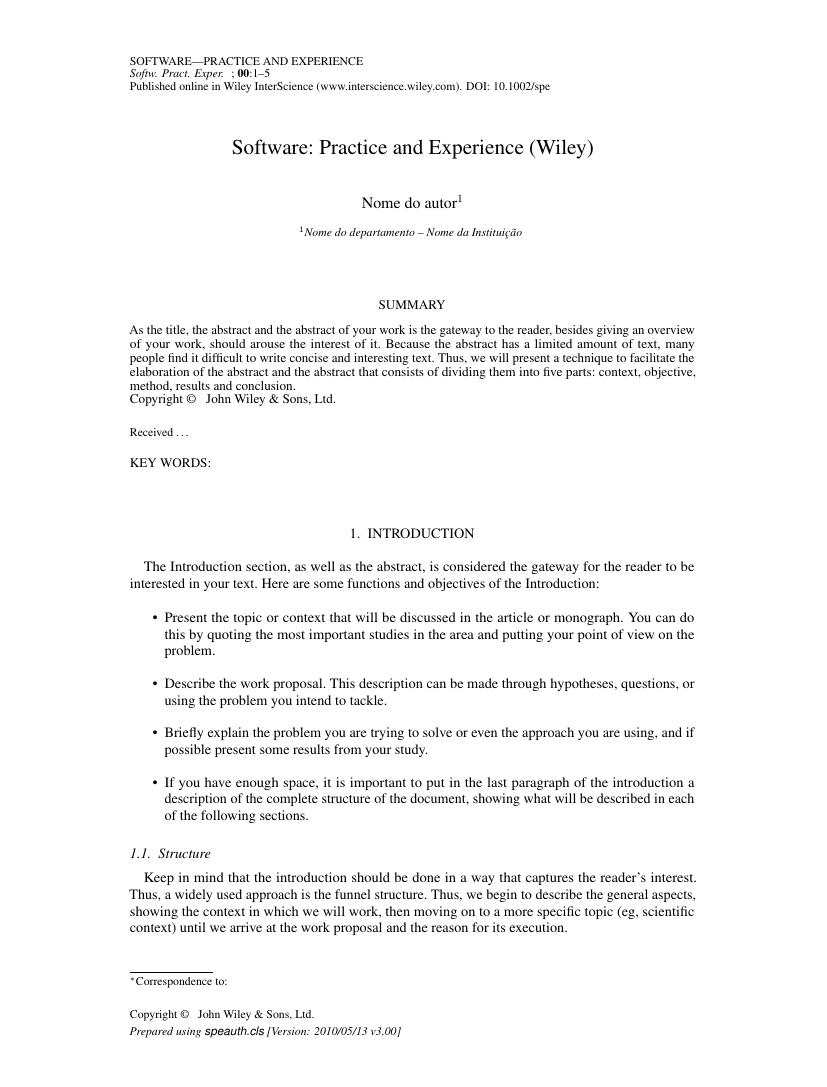 Software: Practice and Experience (Wiley) - modelo ABNT