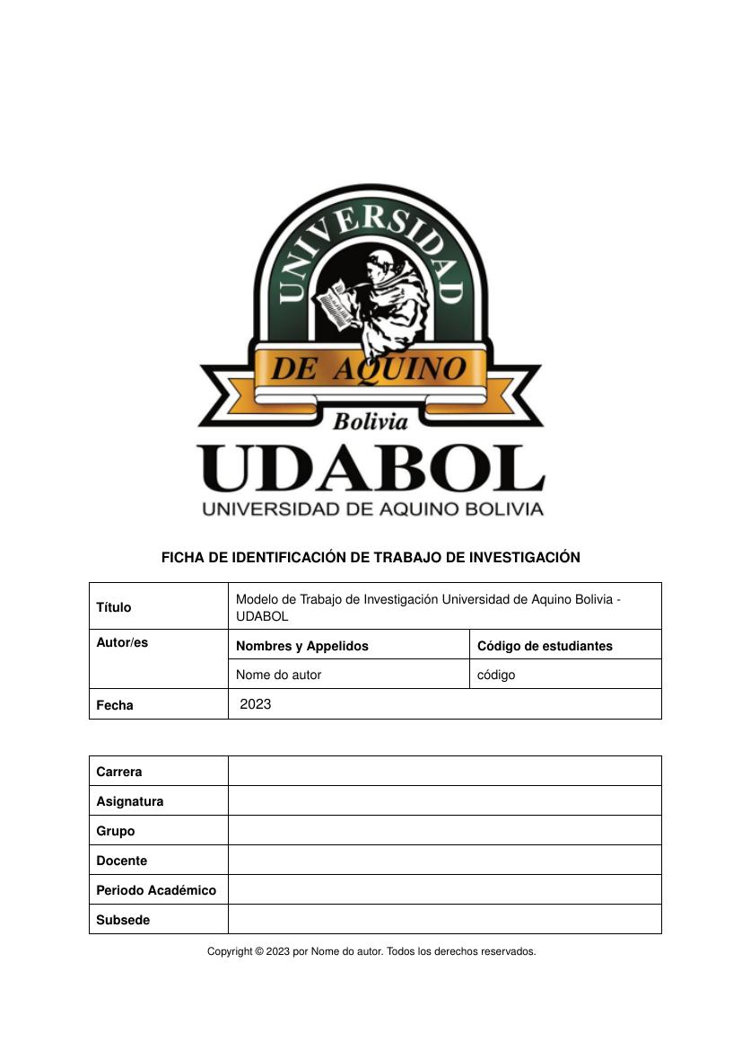 Modelo de Trabajo de Investigación Universidad de Aquino Bolivia - UDABOL - modelo ABNT