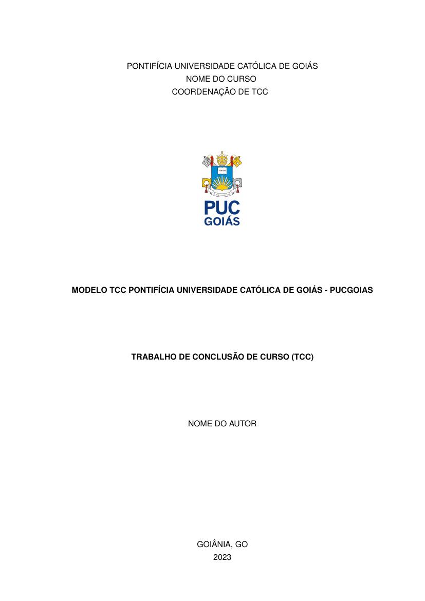 Capa De Trabalho De Sociologia Pronto Modelo Tcc Pontificia Universidade Catolica De Goias Pucgoias Fastformat