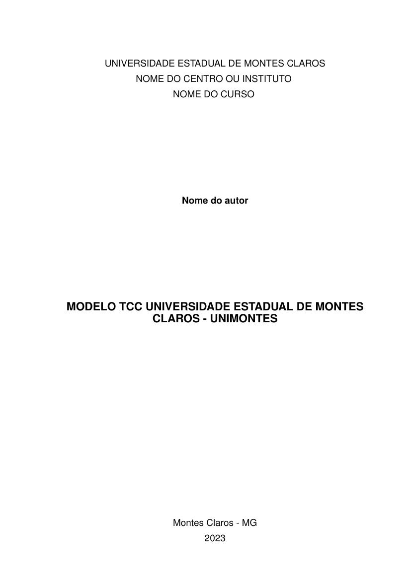 Capa De Trabalho De Sociologia Pronto Modelo Tcc Universidade Estadual De Montes Claros Unimontes Fastformat