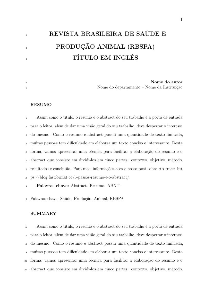 Revista Brasileira de Saúde e Produção Animal (RBSPA) - modelo ABNT